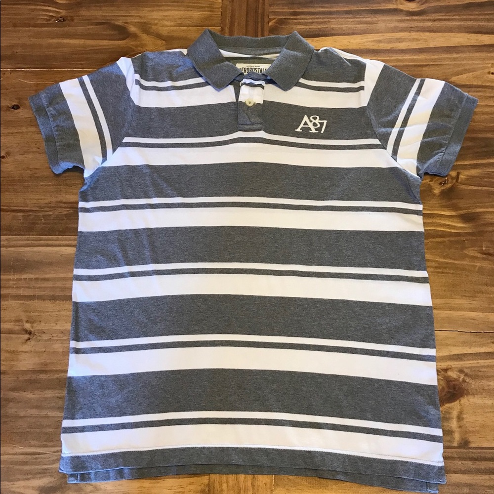 Gray and white stripped Aeropostale polo Sz. XL